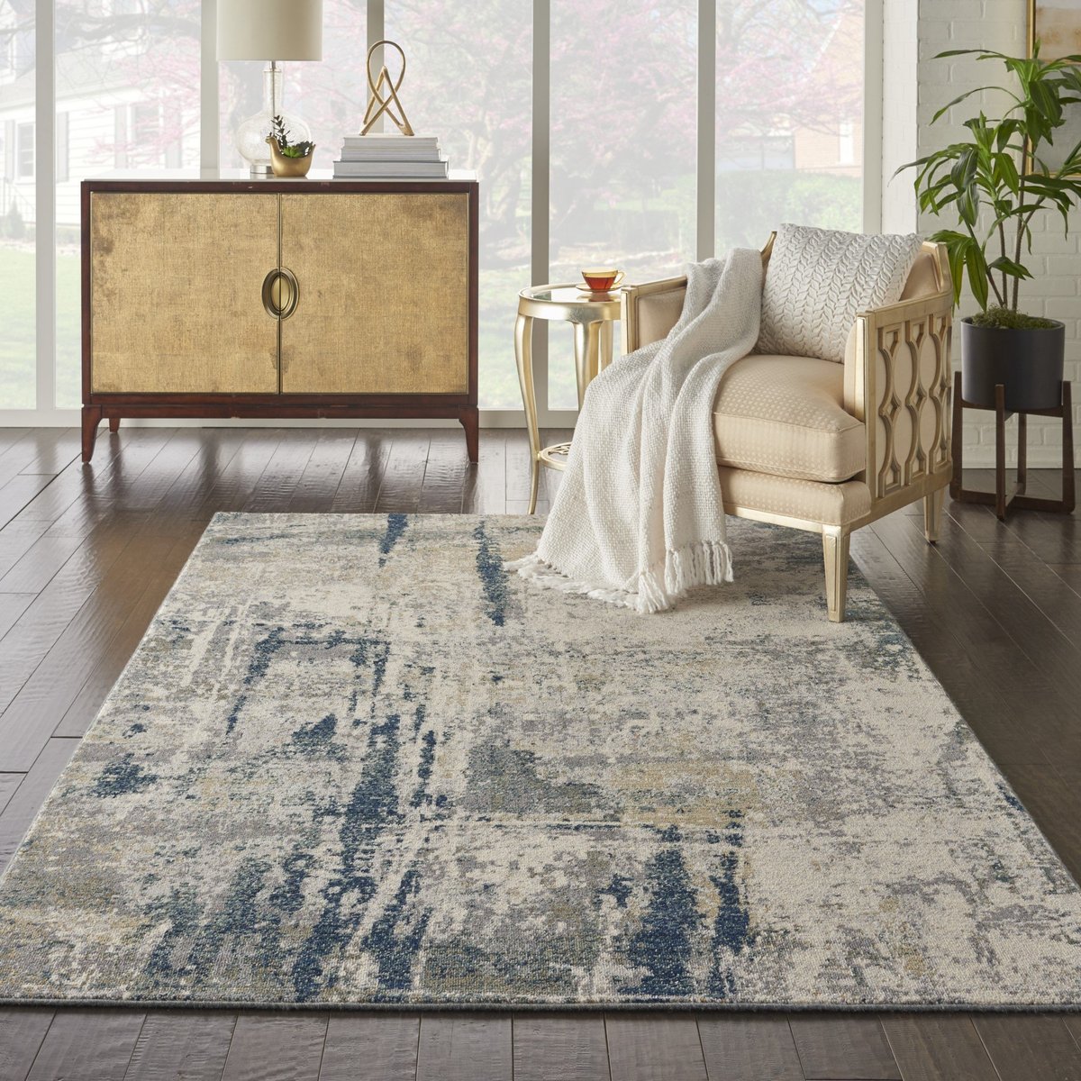 Ivory 5' x 7' Décor Direct EMERSON Modern Casual Floral Area Rug 