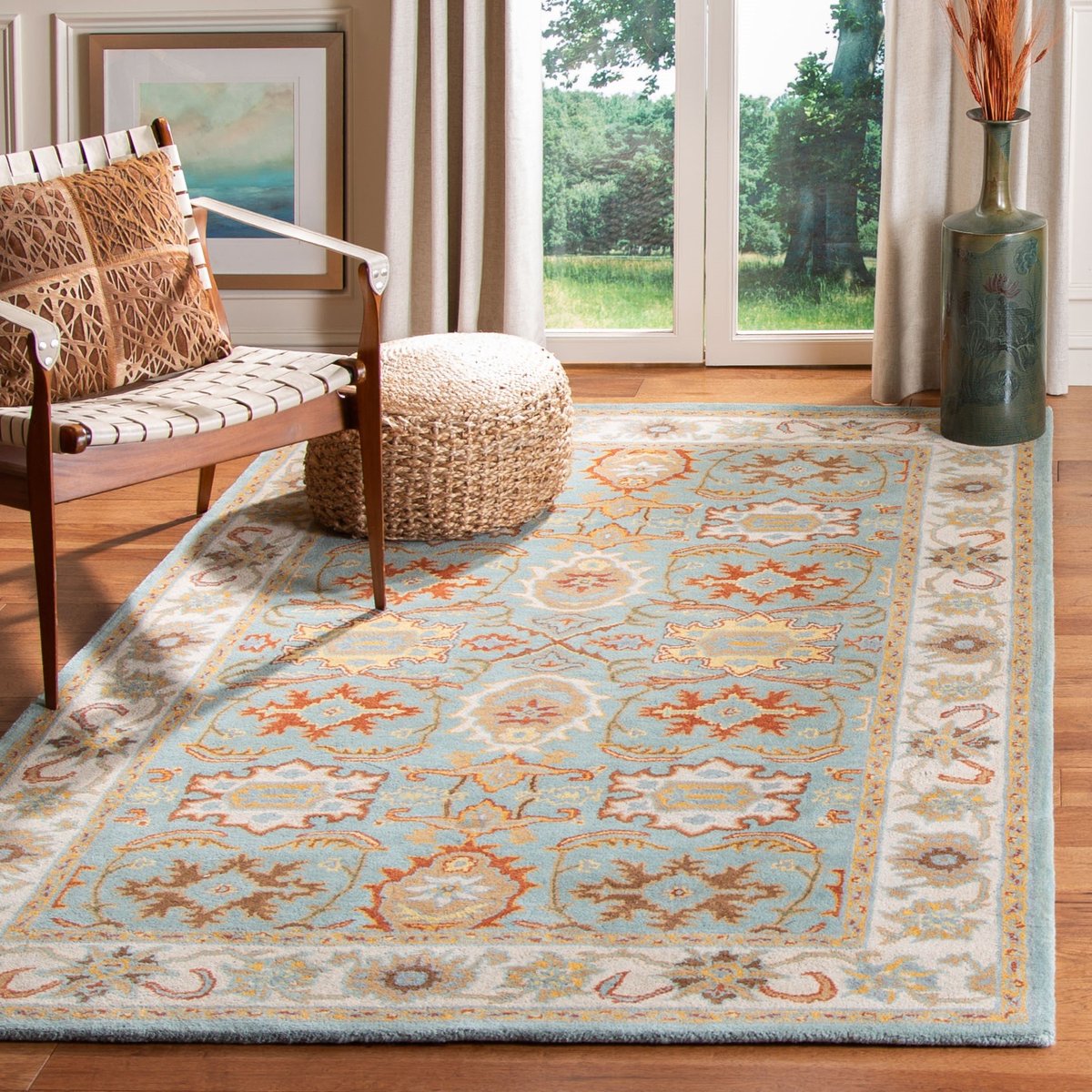 Modern Oushak Bordered Yellow Rug 4'11 x 7'10 Bedroom eCarpet Gallery Area Rug for Living Room 362033 Hand-Knotted Wool Rug 