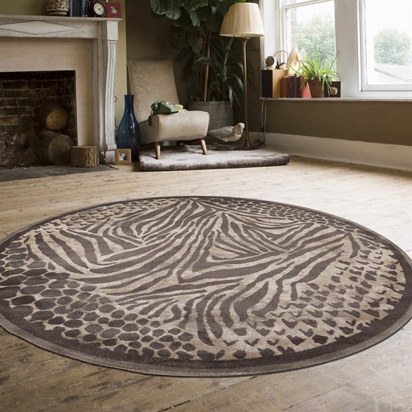 Origins Giorno Animal Print Rugs, Brown Round Rugs For Living Room