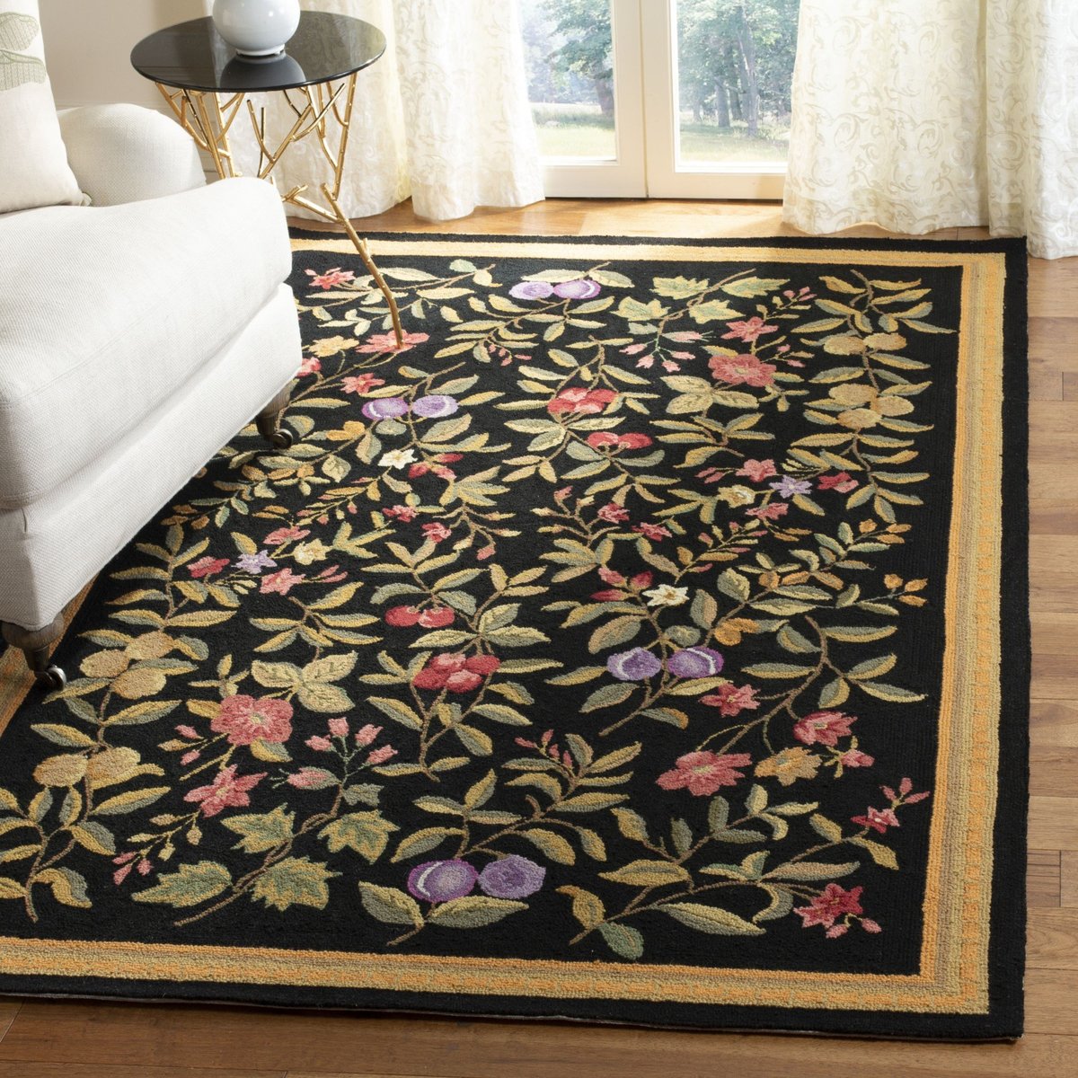 Chelsea Collection Area Rug - 4' Round, Black & Brown, Hand-Hooked