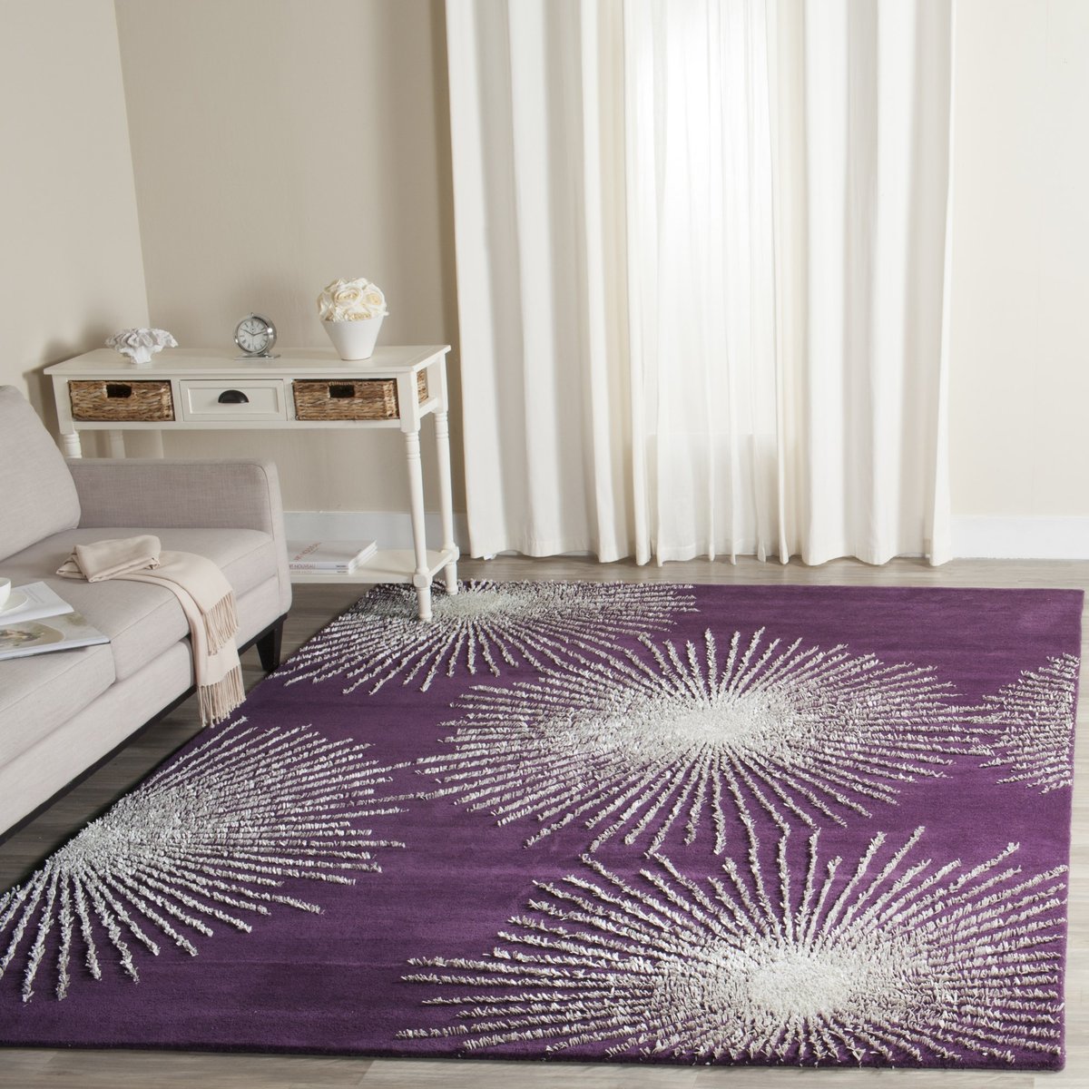 Small Sizes Contemporary Purple Violet Black Floral Modern Room Rug Rugs Large 