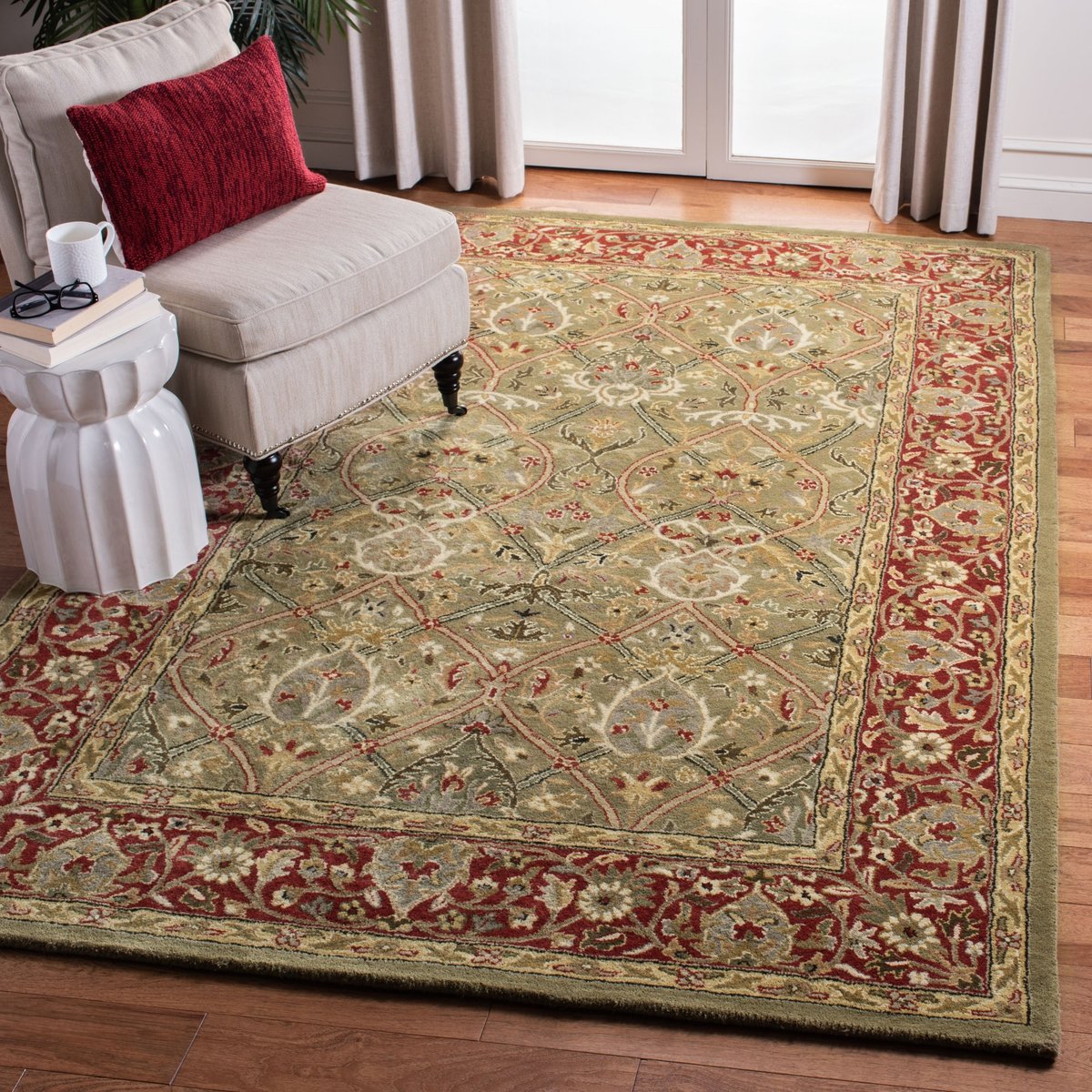 Red Décor Direct Area Rug 4' X 6' Ivory Green