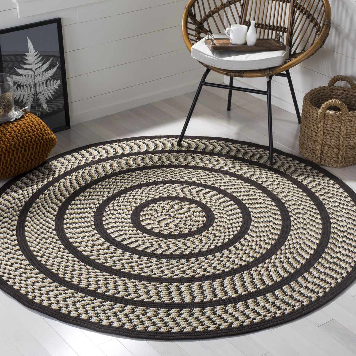 SAFAVIEH Braided Collection 3' Round Grey/Charcoal BRD800F Handmade Country  Cottage Reversible Area Rug