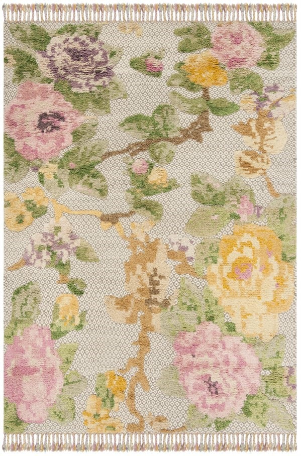 9' x 12' Pink Grey Safavieh Kenya Collection KNY802P Hand-Knotted Floral Tassel Wool Area Rug 