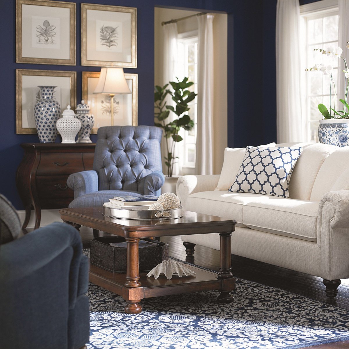 Navy and White - White Living Room Ideas