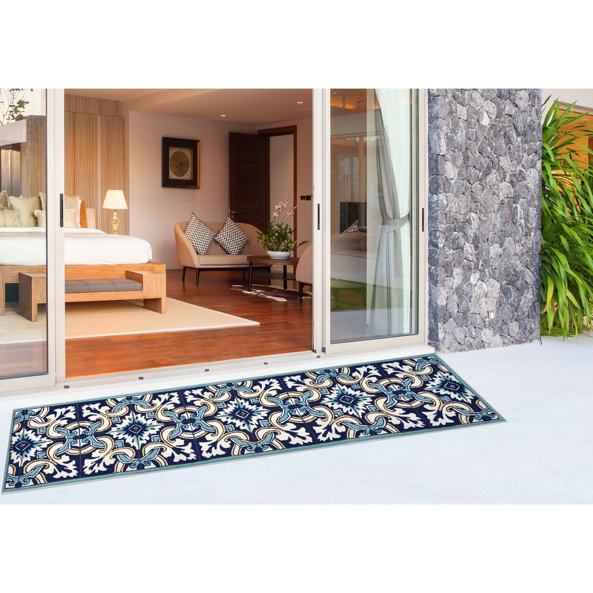 Liora Manne Ravella Floral Tile Indoor/Outdoor Rug 2 X 3 Navy Blue 