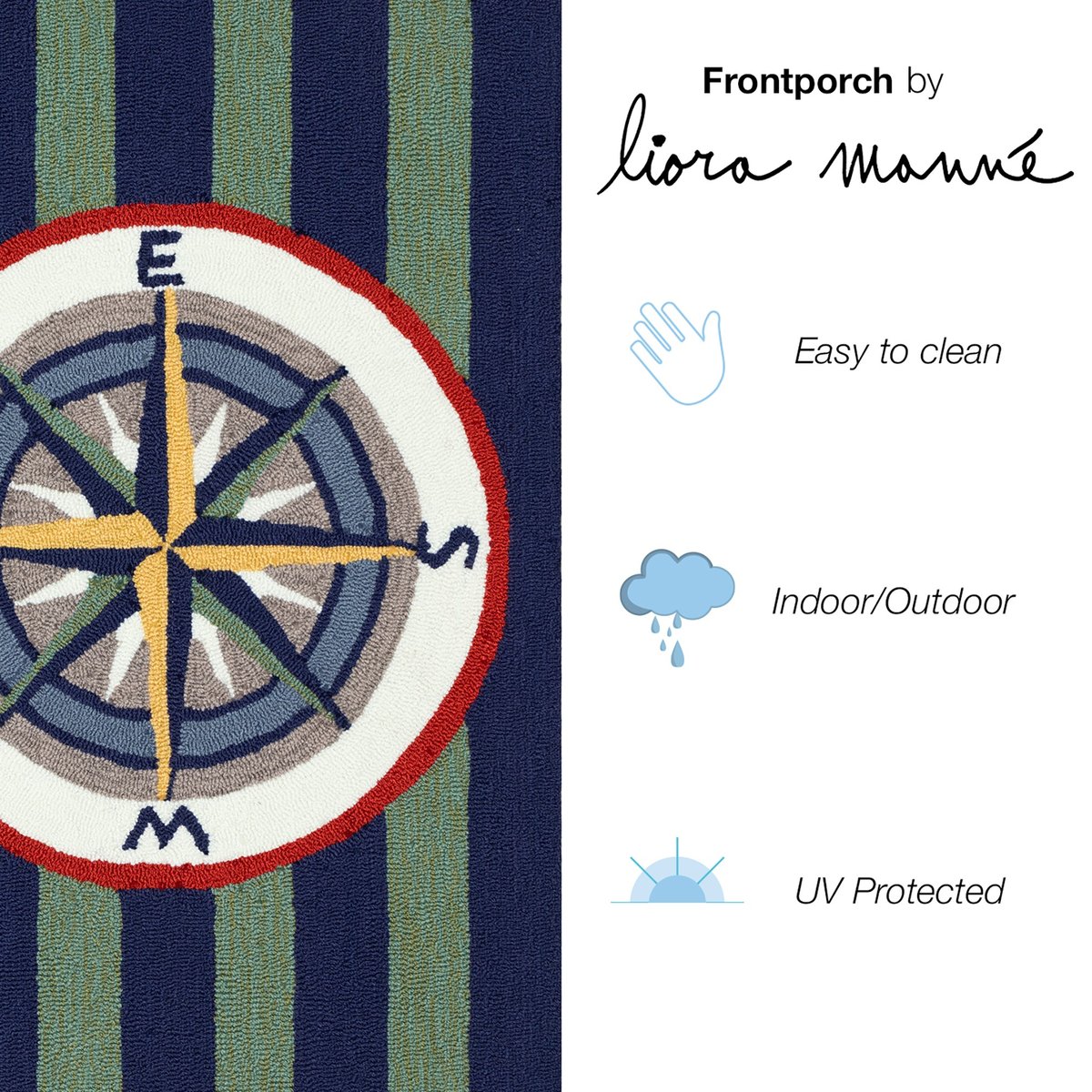 Liora Manne Front Porch Striped Compass Area Rugs | Beach / Nautical ...