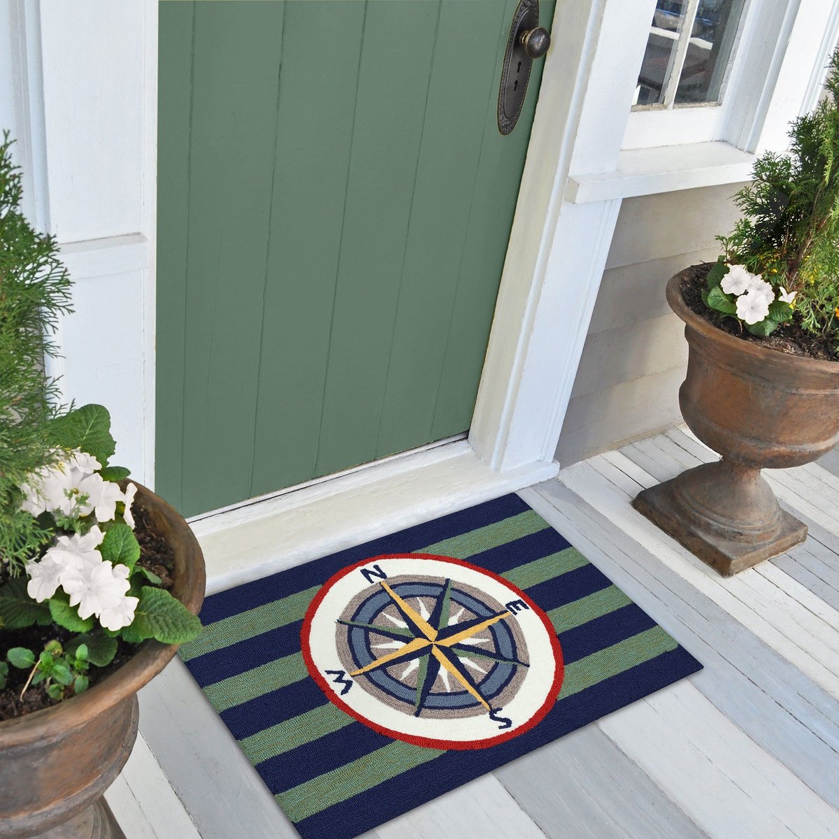 Front Porch Striped Compass Area Rugs