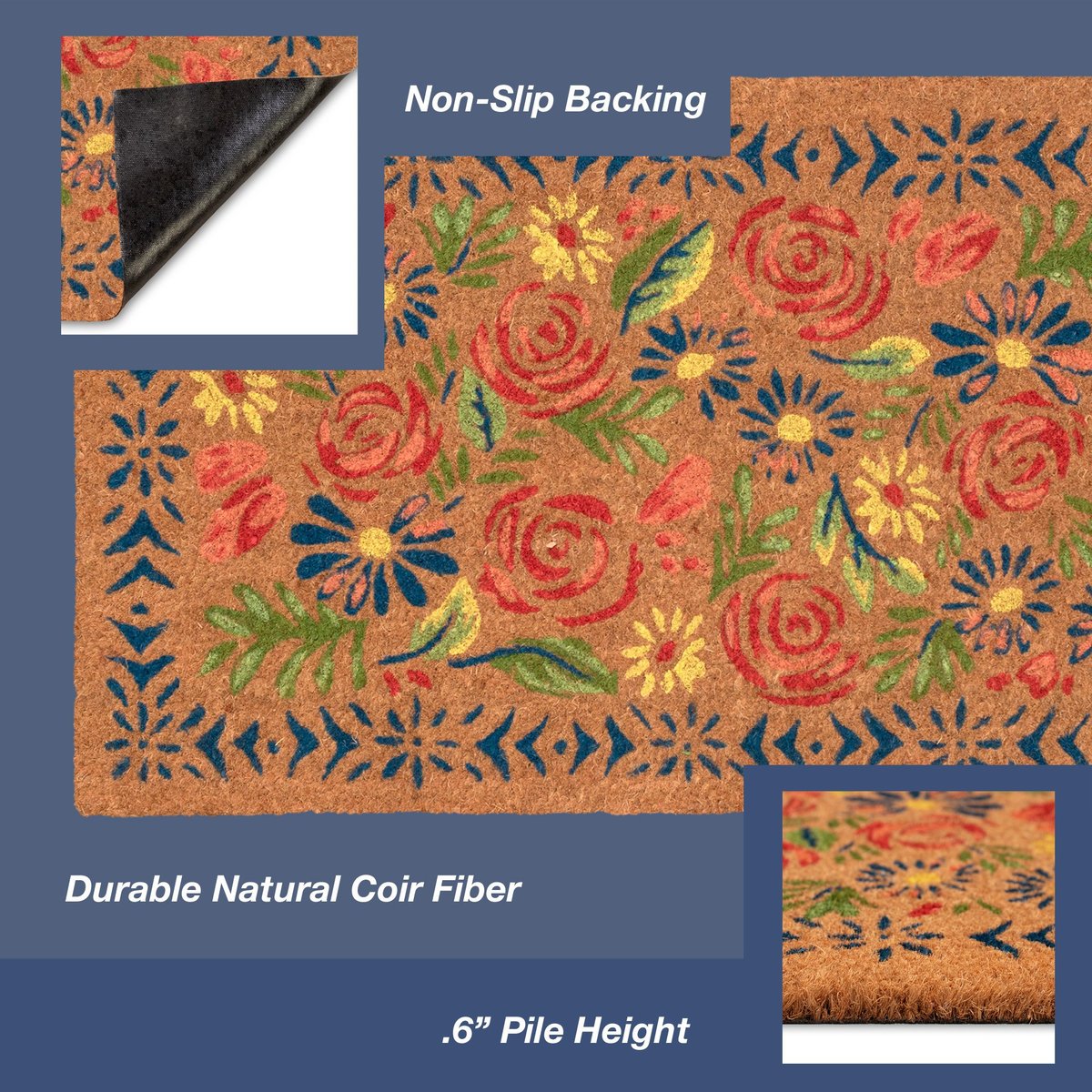 Liora Manne Natura Block Print Flowers Area Rugs | Floral / Botanical ...