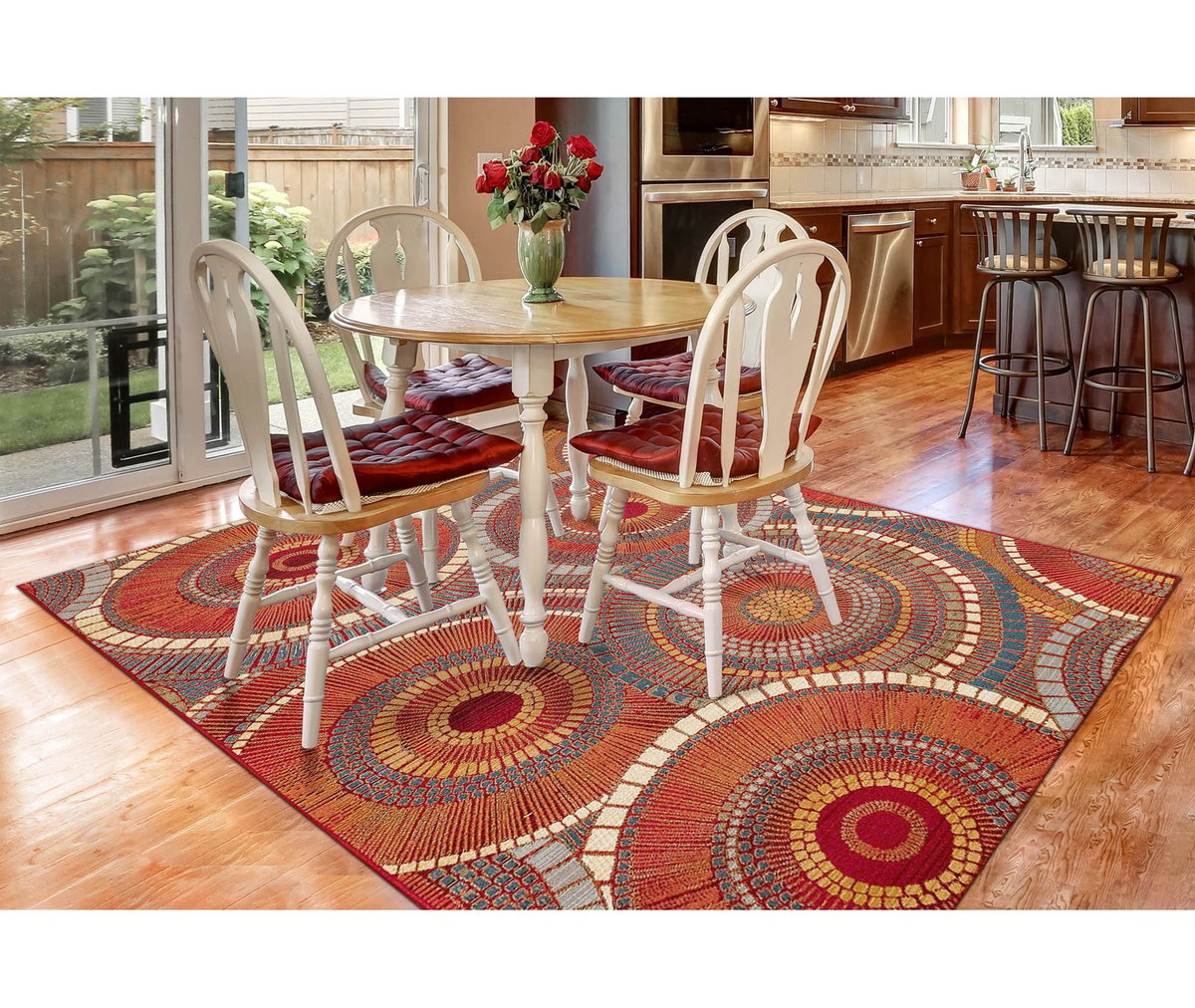 Multicolored Designs Comfortable & Durable Power Loomed Liora Manne Marina Indoor Outdoor Rug 3'3 x 4'11 UV Stabilized Circles Saffron Polypropylene Material