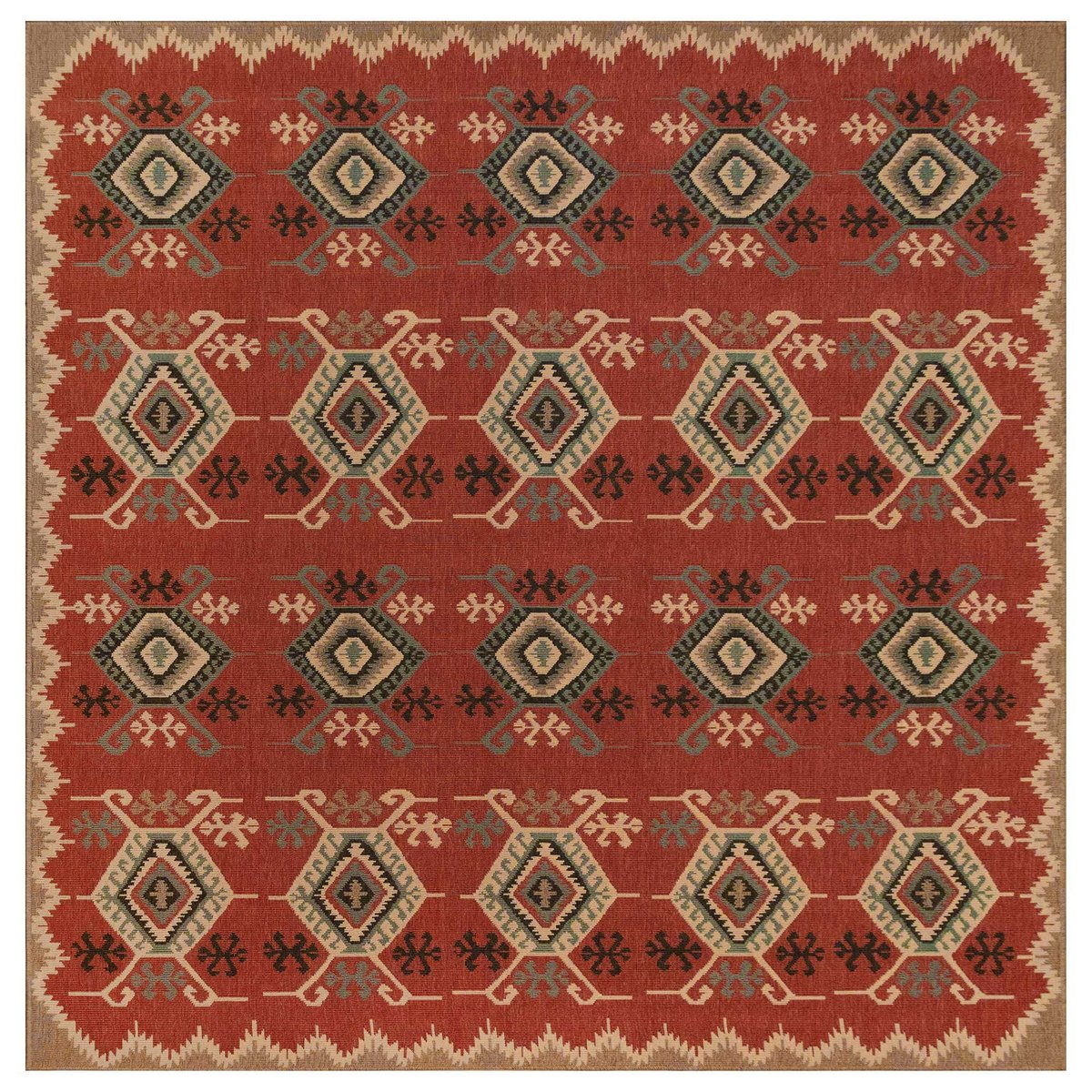 eCarpet Gallery Area Rug for Living Room Bold and Colorful Bordered Red Kilim 4'2 x 6'6 Bedroom Hand-Knotted Wool Rug 346280 