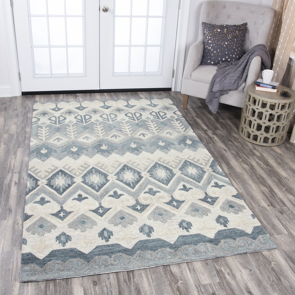 Natural/Tan/Gray/Dark Gray Geometric Rizzy Home Resonant Collection Wool Area Rug 8' x 10'