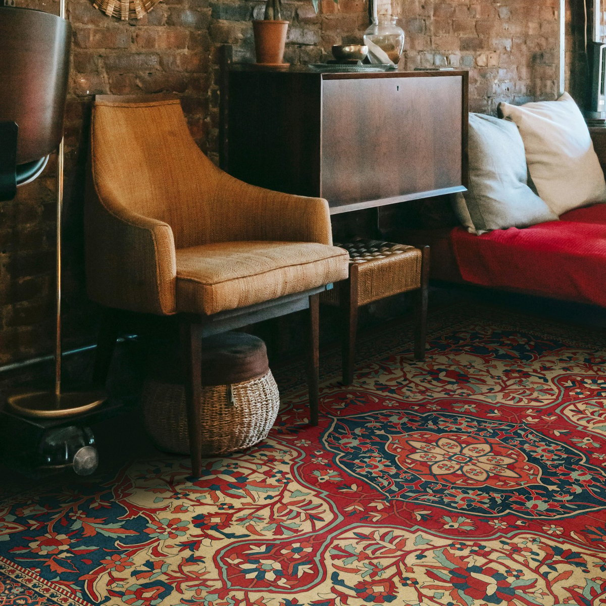 Vinyl floor mat for office chair Persian blue pattern 