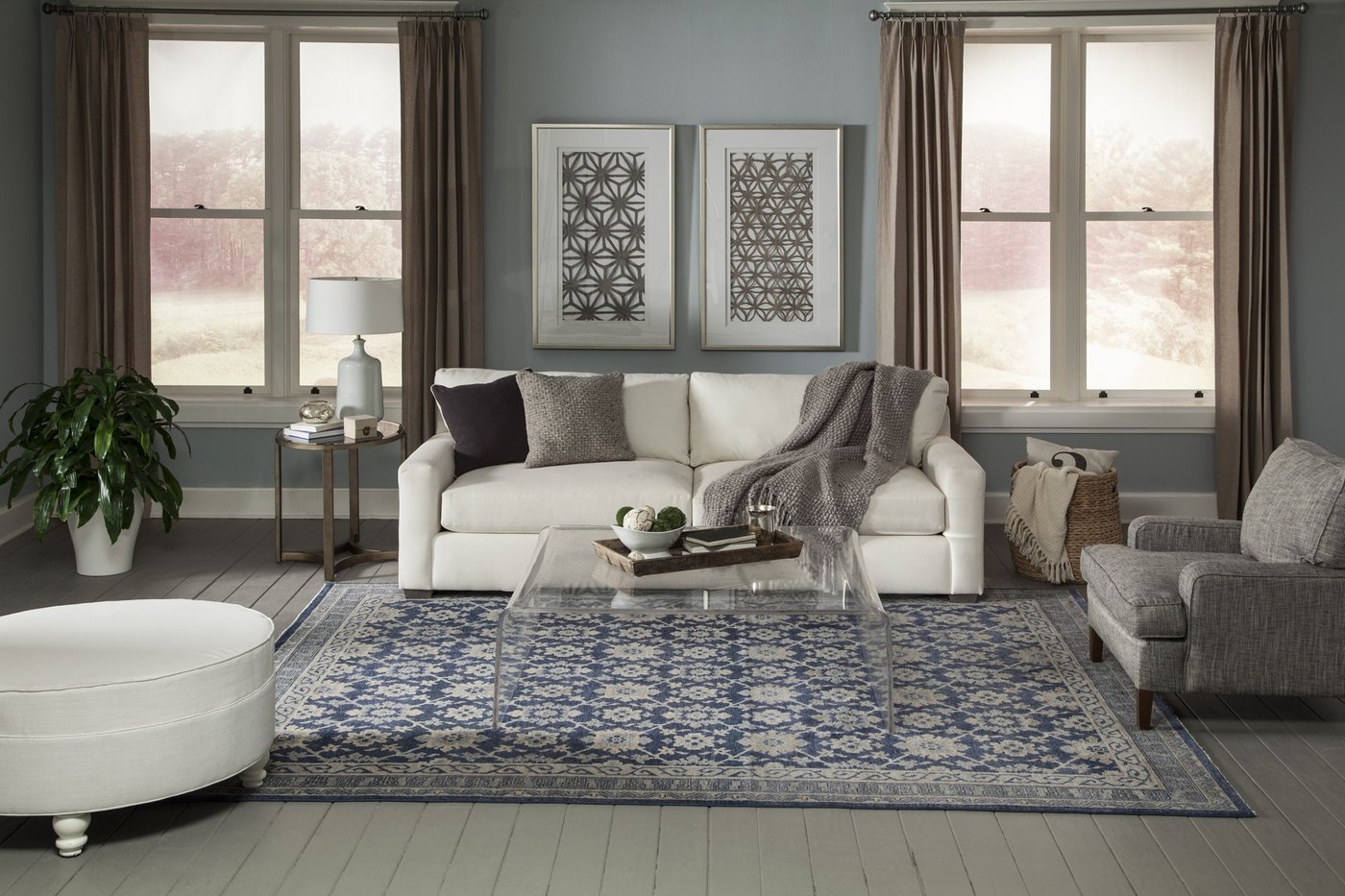 Attractive Patterns - Blue and Grey Living Room Decor Ideas