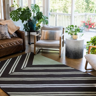 Windsor Stripe Mint Brown Braided Outdoor Area Rug
