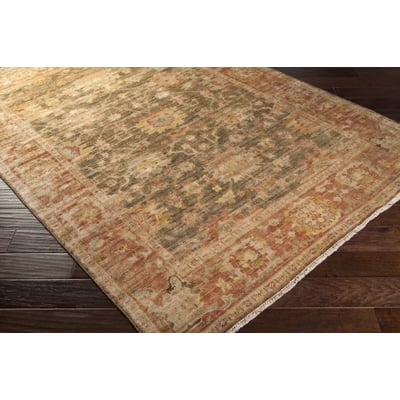 Hillcrest HIL-9004 Slate Green/Safari Tan/Carnelian Wool Hand-Knotted Area Rug
