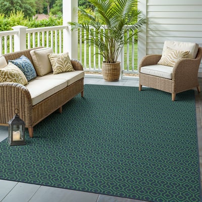 Meridian 1634Q Navy/Green Outdoor Area Rug