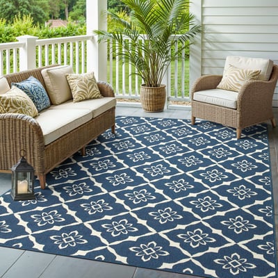 Meridian 5703B Navy/Ivory Outdoor Area Rug