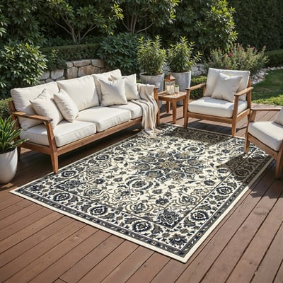 Marina 1248W Ivory/Navy Handmade Outdoor Area Rug