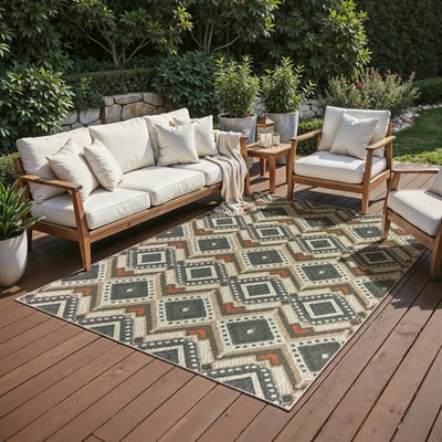 Latitude 2 Grey/Orange Outdoor Area Rug