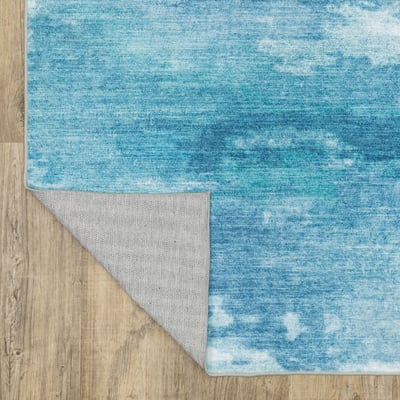 Sumter Printed SUM-10 Blue Machine-Washable Non-Slip Backing Area Rug