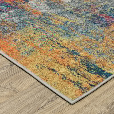 Sumter Printed SUM-11 Blue/Pink Machine-Washable Non-Slip Backing Area Rug
