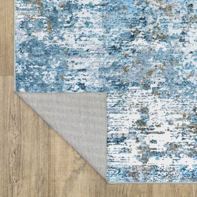 Sumter Printed SUM-14 Blue/Ivory Machine-Washable Non-Slip Backing Area Rug