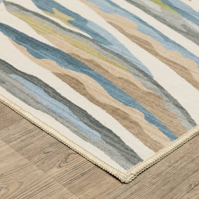 Fiji FIJ-03 Beige/Blue Machine-Washable Non-Slip Backing Outdoor Printed Area Rug