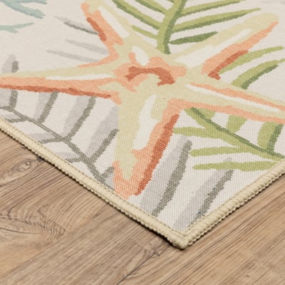 Fiji FIJ-06 Beige/Blue Machine-Washable Non-Slip Backing Outdoor Printed Area Rug