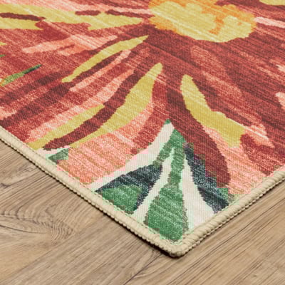 Fiji FIJ-07 Beige/Green Machine-Washable Non-Slip Backing Outdoor Printed Area Rug