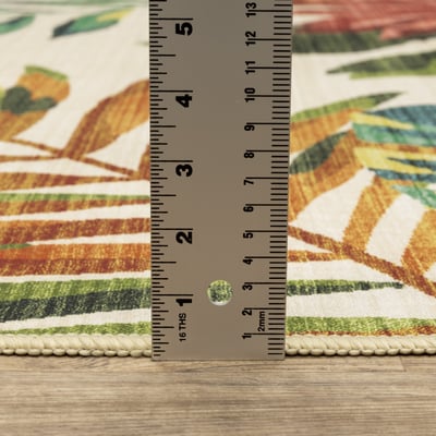 Fiji FIJ-07 Beige/Green Machine-Washable Non-Slip Backing Outdoor Printed Area Rug