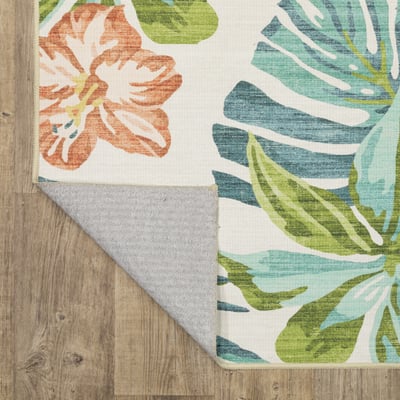 Fiji FIJ-08 Beige/Blue Machine-Washable Non-Slip Backing Outdoor Printed Area Rug