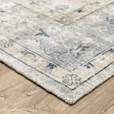 Windham WIN01 Ivory/Blue Wool Handmade Non-Slip Backing Area Rug