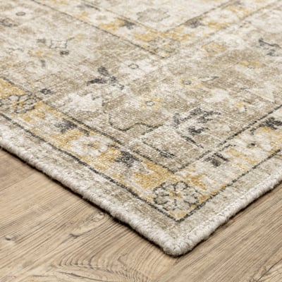Windham WIN02 Beige/Gold Wool Handmade Non-Slip Backing Area Rug