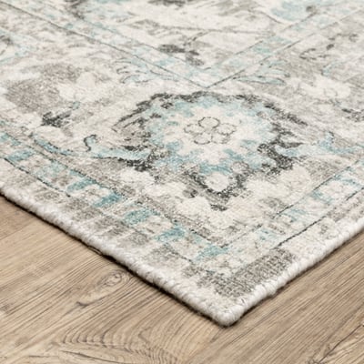 Windham WIN04 Ivory/Blue Wool Handmade Non-Slip Backing Area Rug