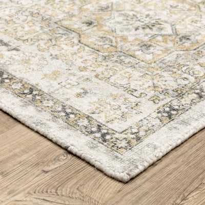 Windham WIN05 Grey/Gold Wool Handmade Non-Slip Backing Area Rug