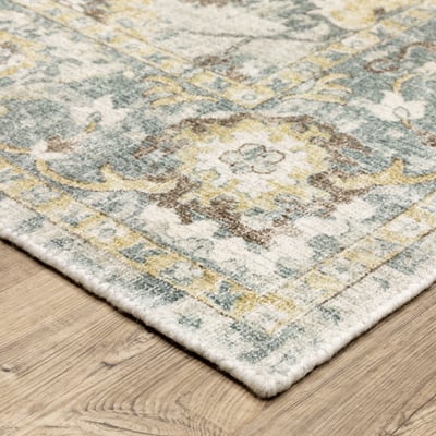 Windham WIN06 Ivory/Blue Wool Handmade Non-Slip Backing Area Rug