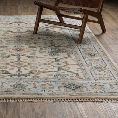 Majorca MAJ01 Ivory/Blue Wool Hand-Knotted Area Rug