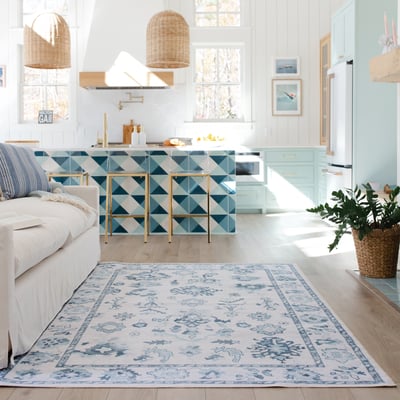 Addison ADD02 Ivory/Blue Printed Area Rug