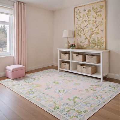 Addison ADD04 Pink/Green Machine-Washable Printed Area Rug