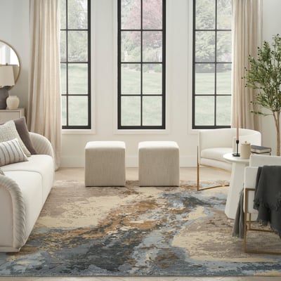 Silk Shadows SHA-23 Beige/Blue Wool Hand-Knotted Area Rug