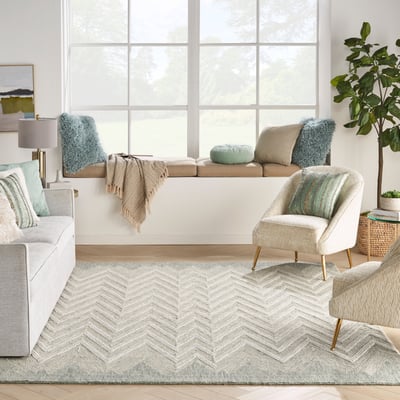 Linked LNK-04 Teal Wool Hand-Tufted Area Rug