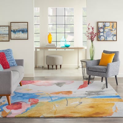 Symmetry SMM-11 White/Gold/Blue Hand-Tufted Area Rug