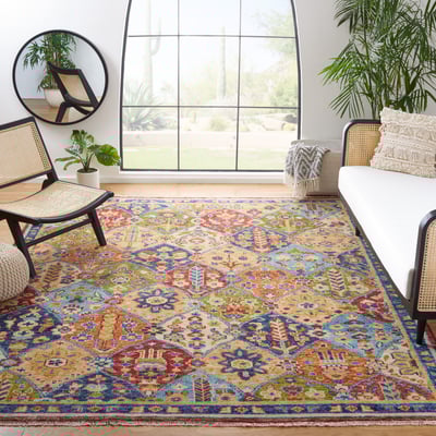 Samarkand SRK-123 Blue/Red Wool Hand-Knotted Area Rug