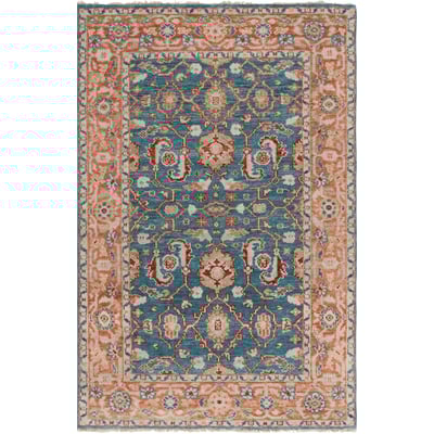 Samarkand SRK-128 Turquoise/Rust Wool Hand-Knotted Area Rug