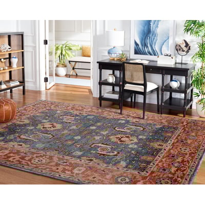 Samarkand SRK-128 Turquoise/Rust Wool Hand-Knotted Area Rug