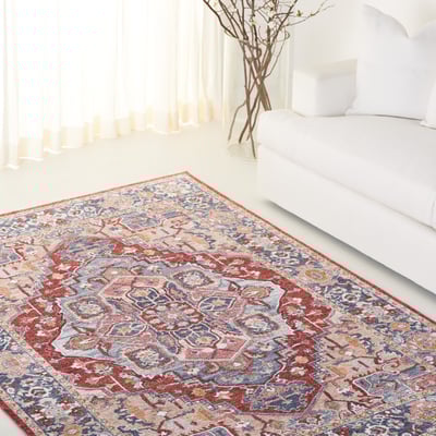 Power-Loomed 1700 LRL-1413 Beige/Blue/Red Area Rug