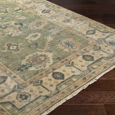 Hillcrest HIL-9017 Duksy Citron/Oil Green/Silt Green Wool Hand-Knotted Area Rug