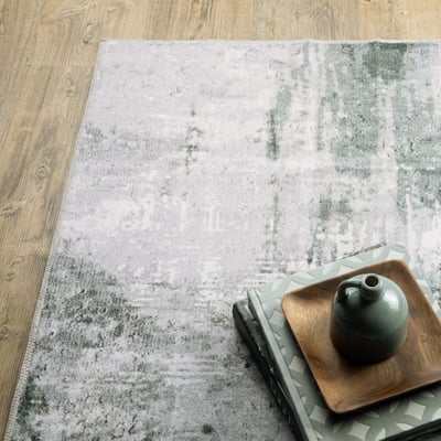 Malibu Printed MAL-03 Grey/Ivory Machine-Washable Area Rug