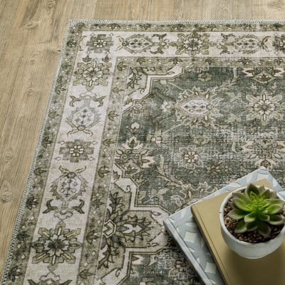 Malibu Printed MAL-04 Blue/Beige Machine-Washable Area Rug